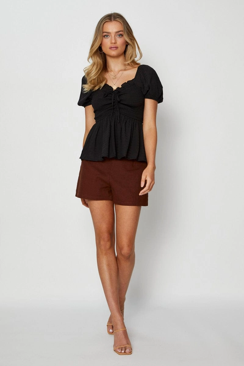 Black Peplum Top Short Sleeve