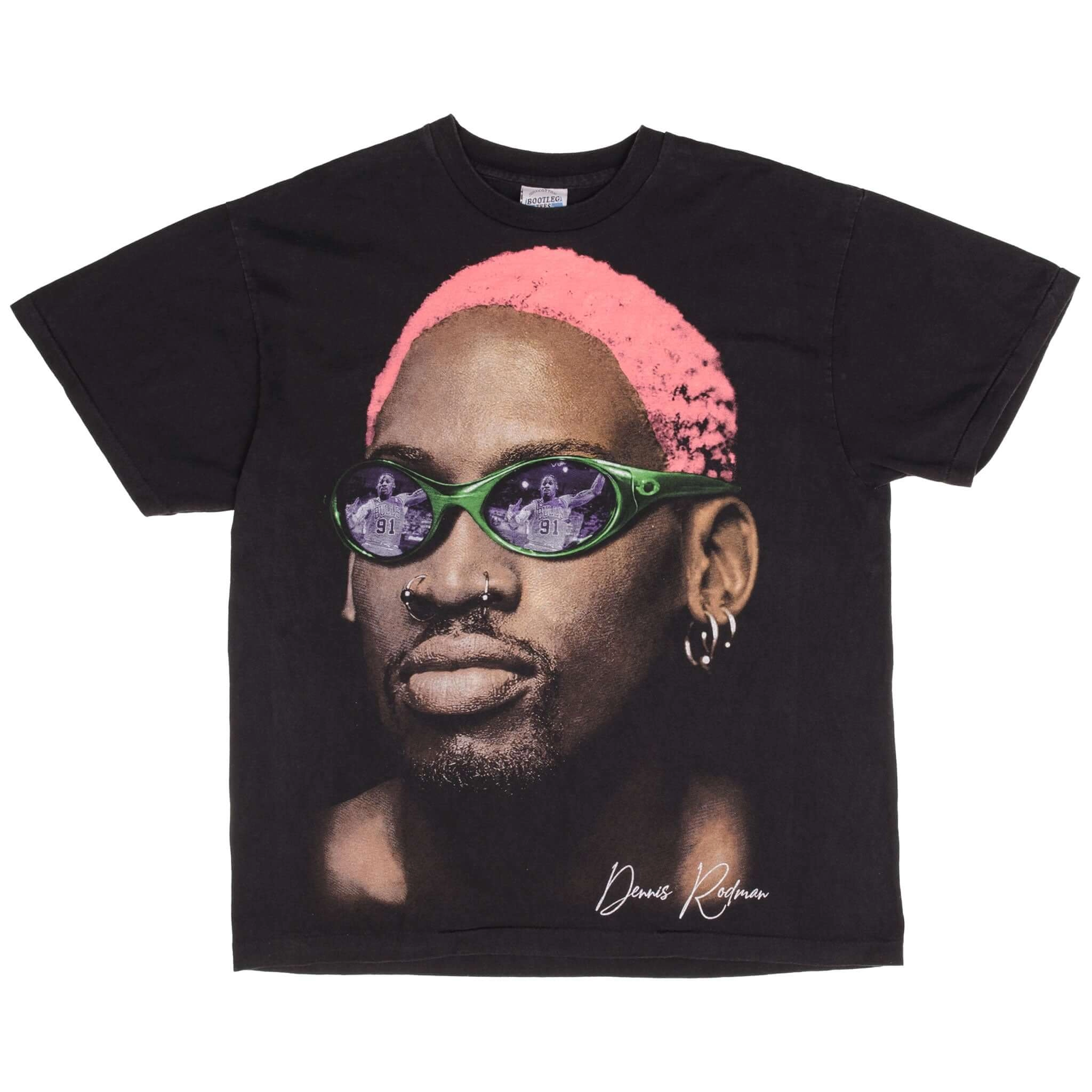 BOOTLEG TEE SHIRT NBA DENNIS RODMAN CHICAGO BULLS LARGE SINGLE STITCH
