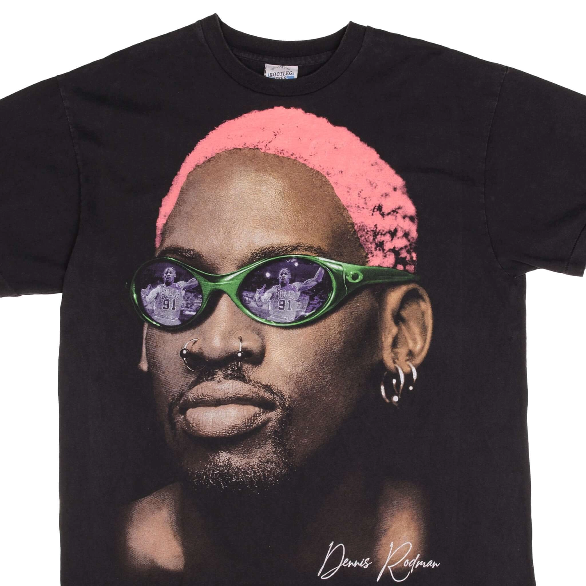 BOOTLEG TEE SHIRT NBA DENNIS RODMAN CHICAGO BULLS LARGE SINGLE STITCH