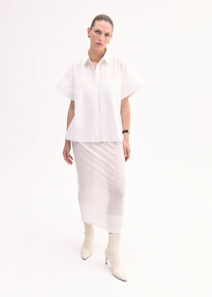 Boxy Short Sleeve Shirt in Cotton Poplin - White