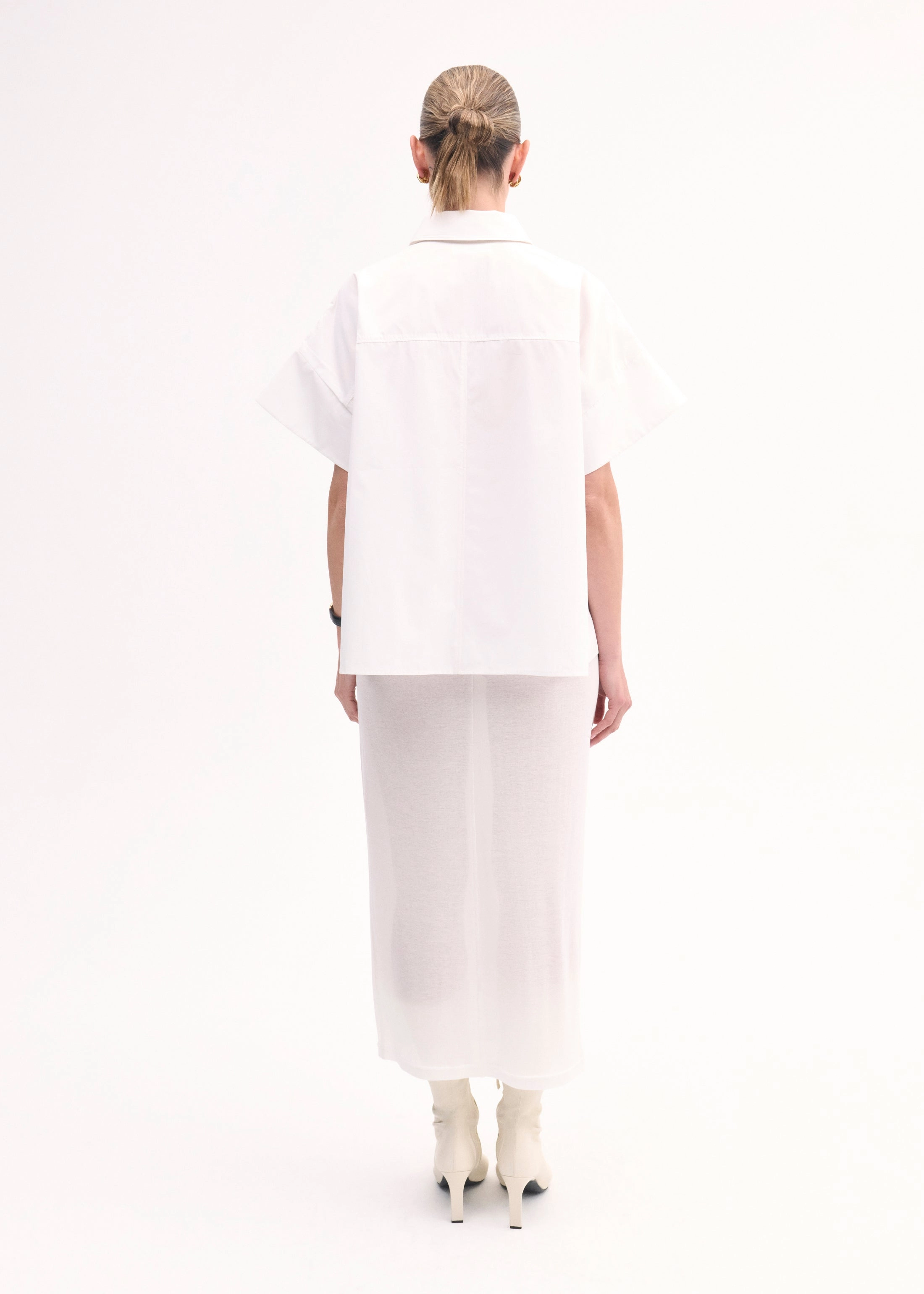 Boxy Short Sleeve Shirt in Cotton Poplin - White