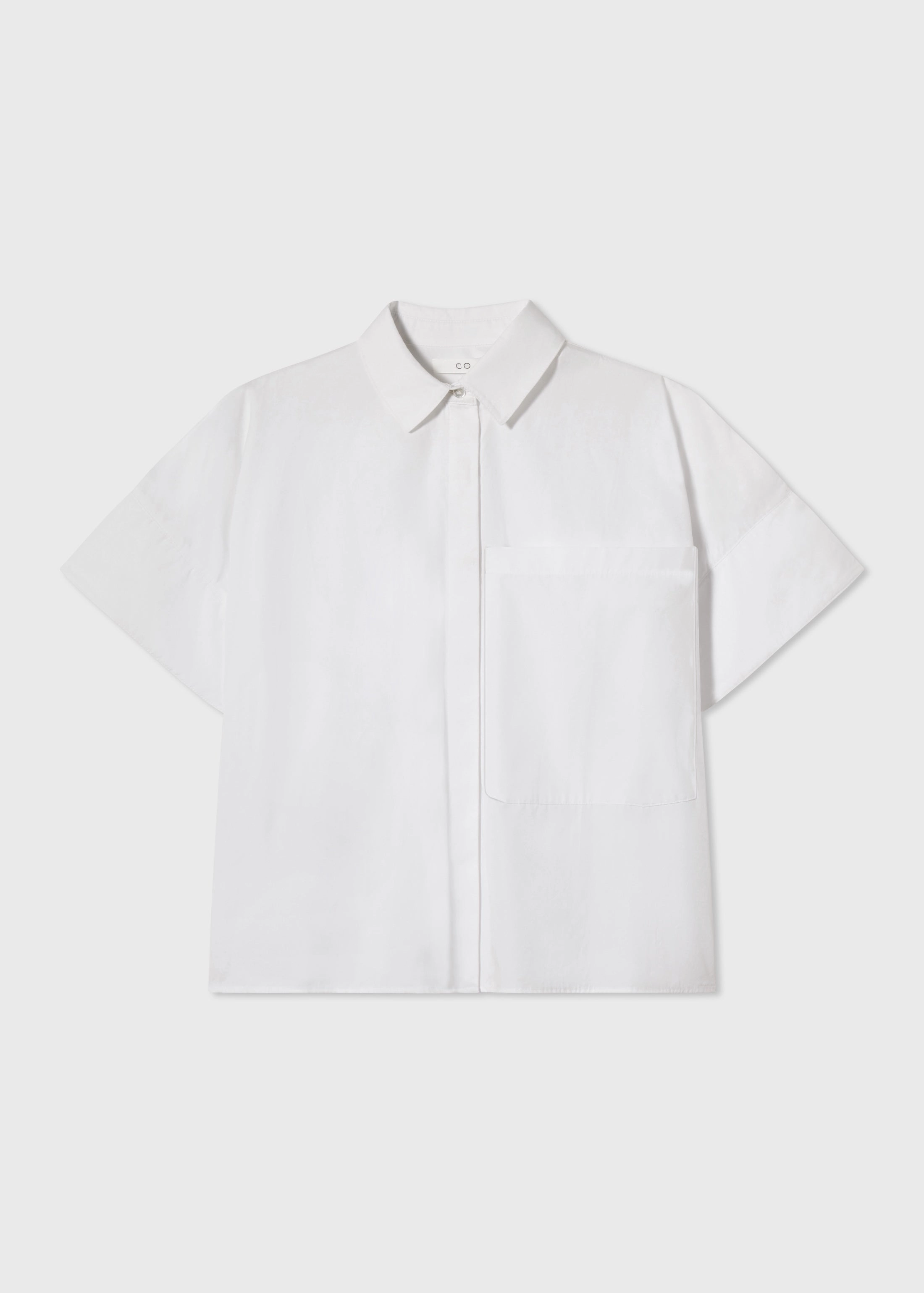 Boxy Short Sleeve Shirt in Cotton Poplin - White