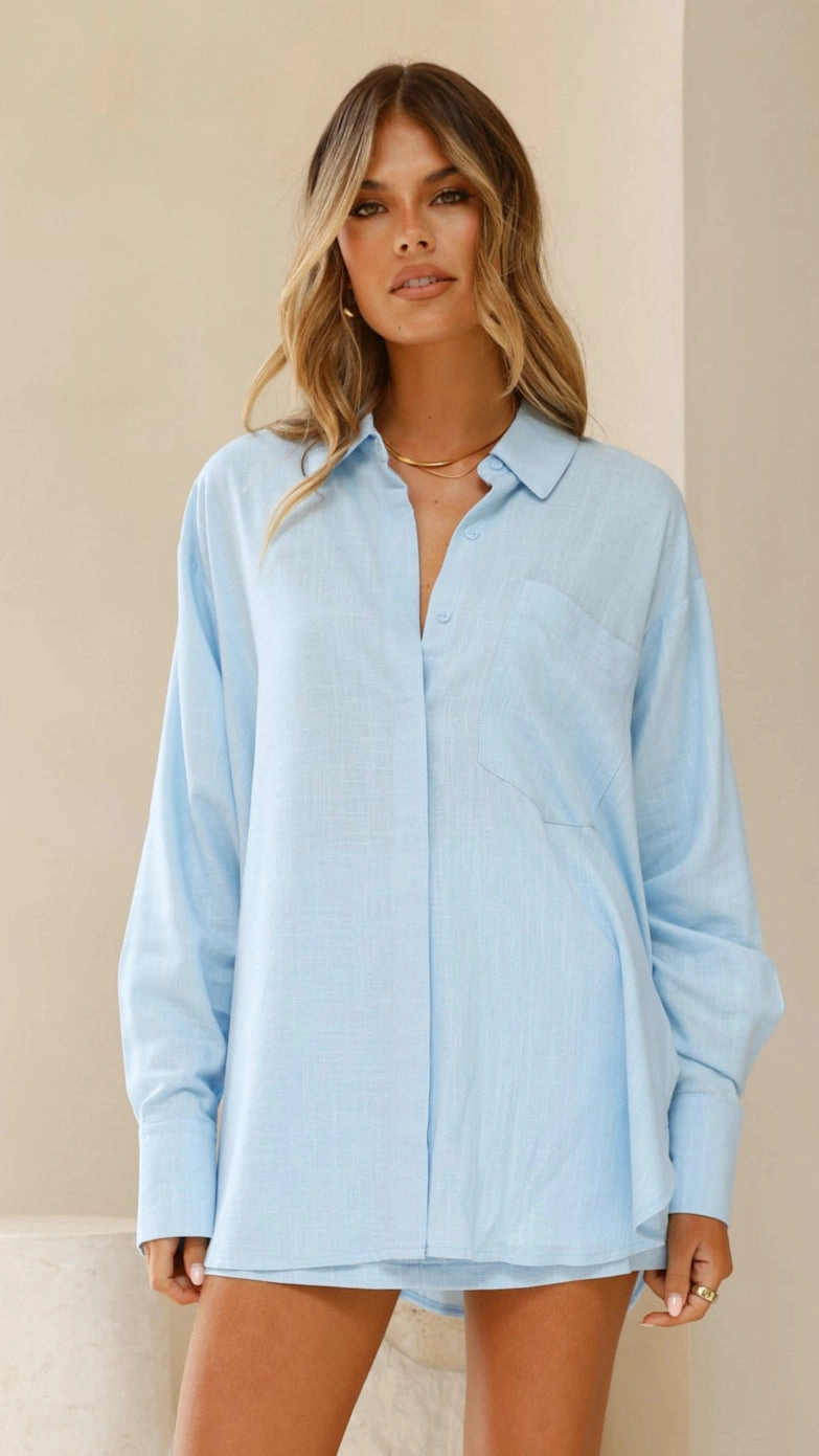 Charla Button Up Top - Blue