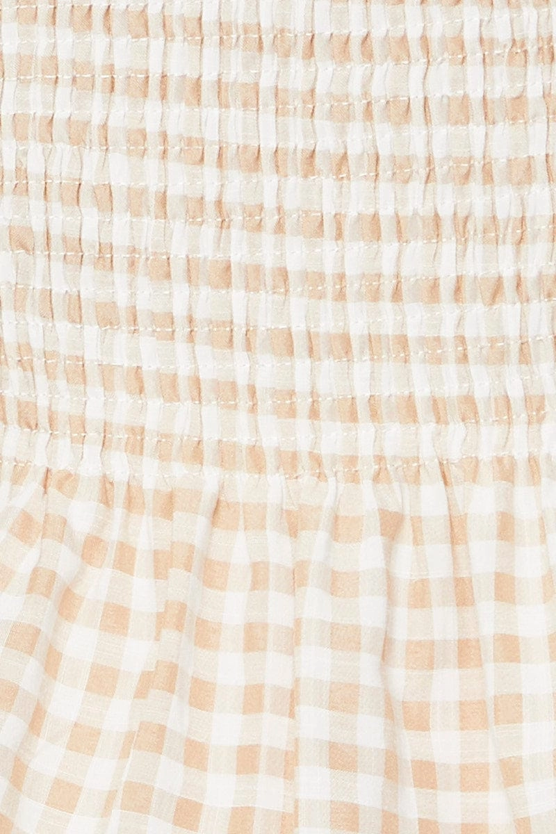 Check Puff Sleeve Top Short Sleeve