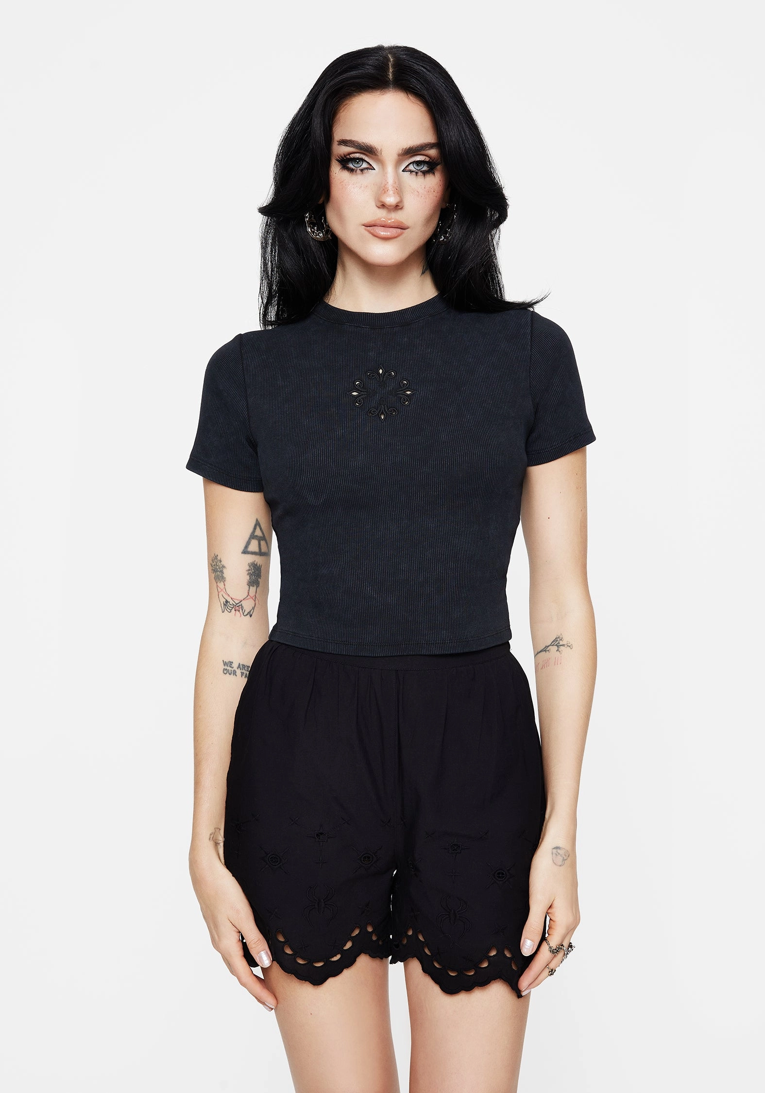 Christina Cotton Cut Out Detail Washed T-Shirt