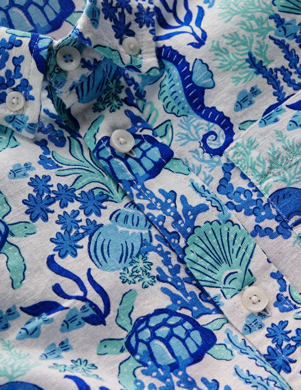 Cotton Linen Shirt-Blue Coral Cove