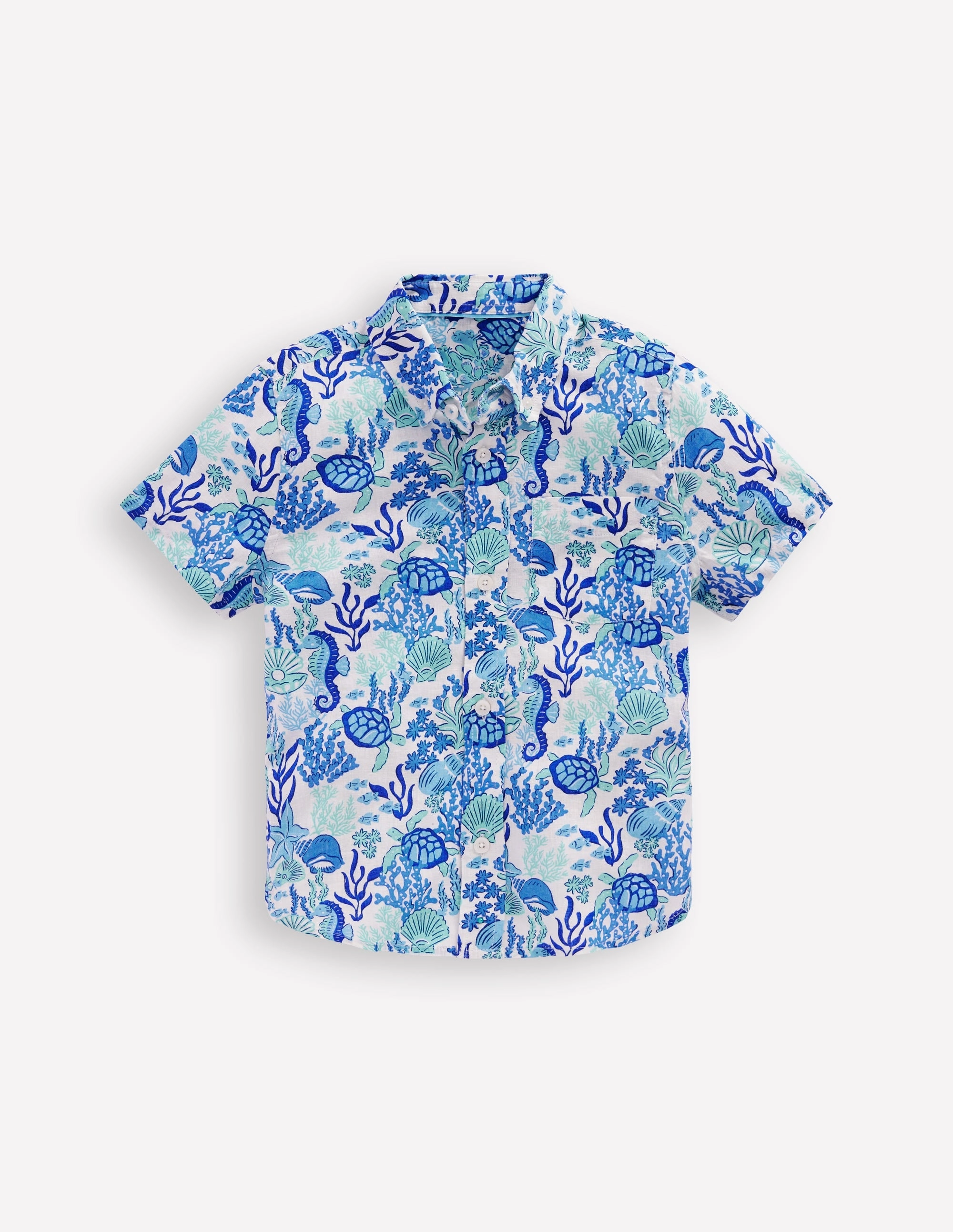 Cotton Linen Shirt-Blue Coral Cove