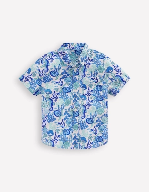 Cotton Linen Shirt-Blue Coral Cove