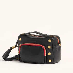Evan Crossbody | Cargo Black/Brushed Gold Red Zip | Sml