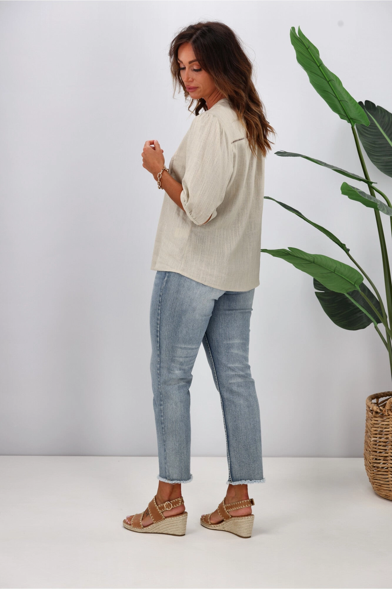 Gloss by Shine On Odette Linen Look Shirt Stone