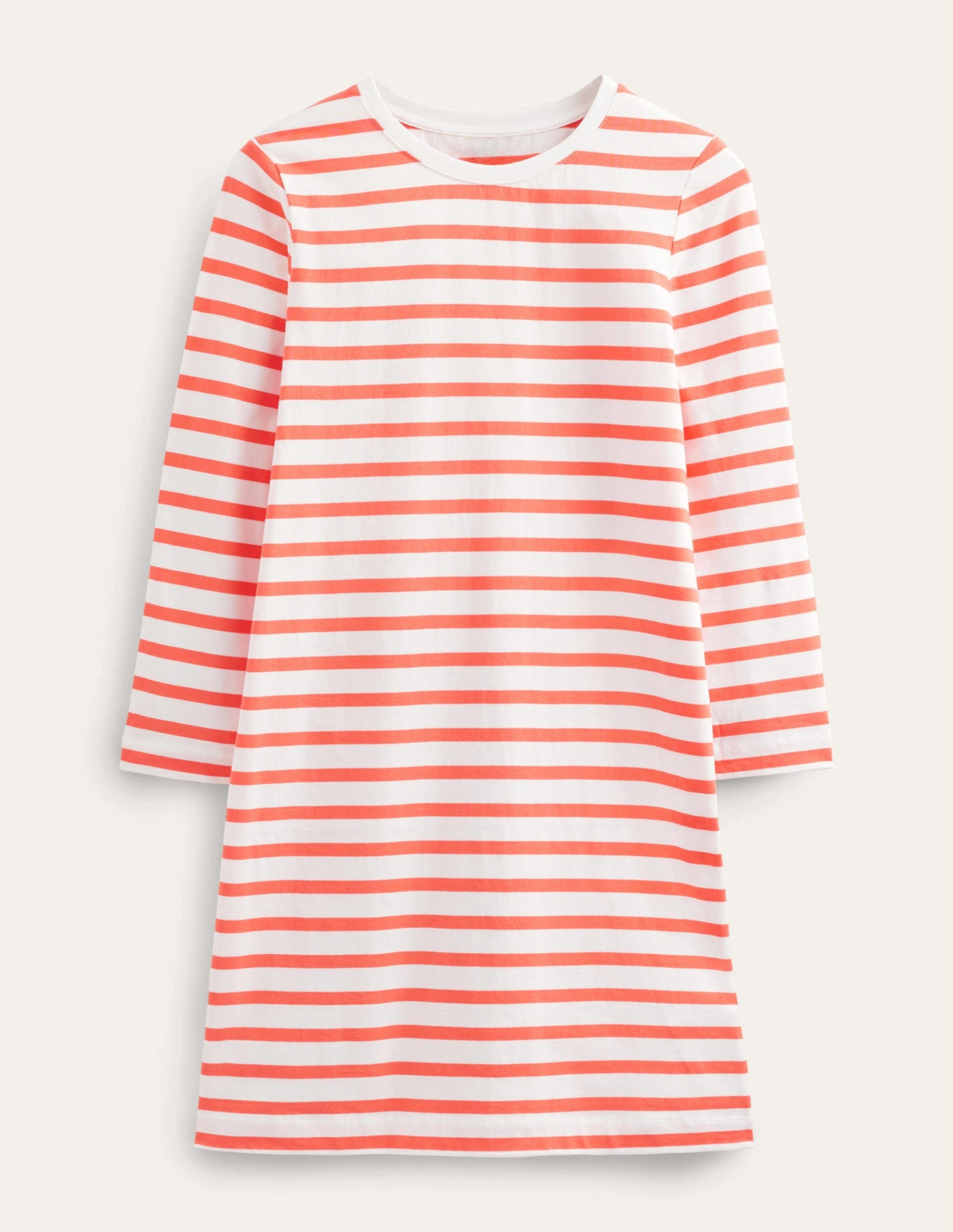 Jersey Mini T-Shirt Dress-Ivory and Persimmon Stripe