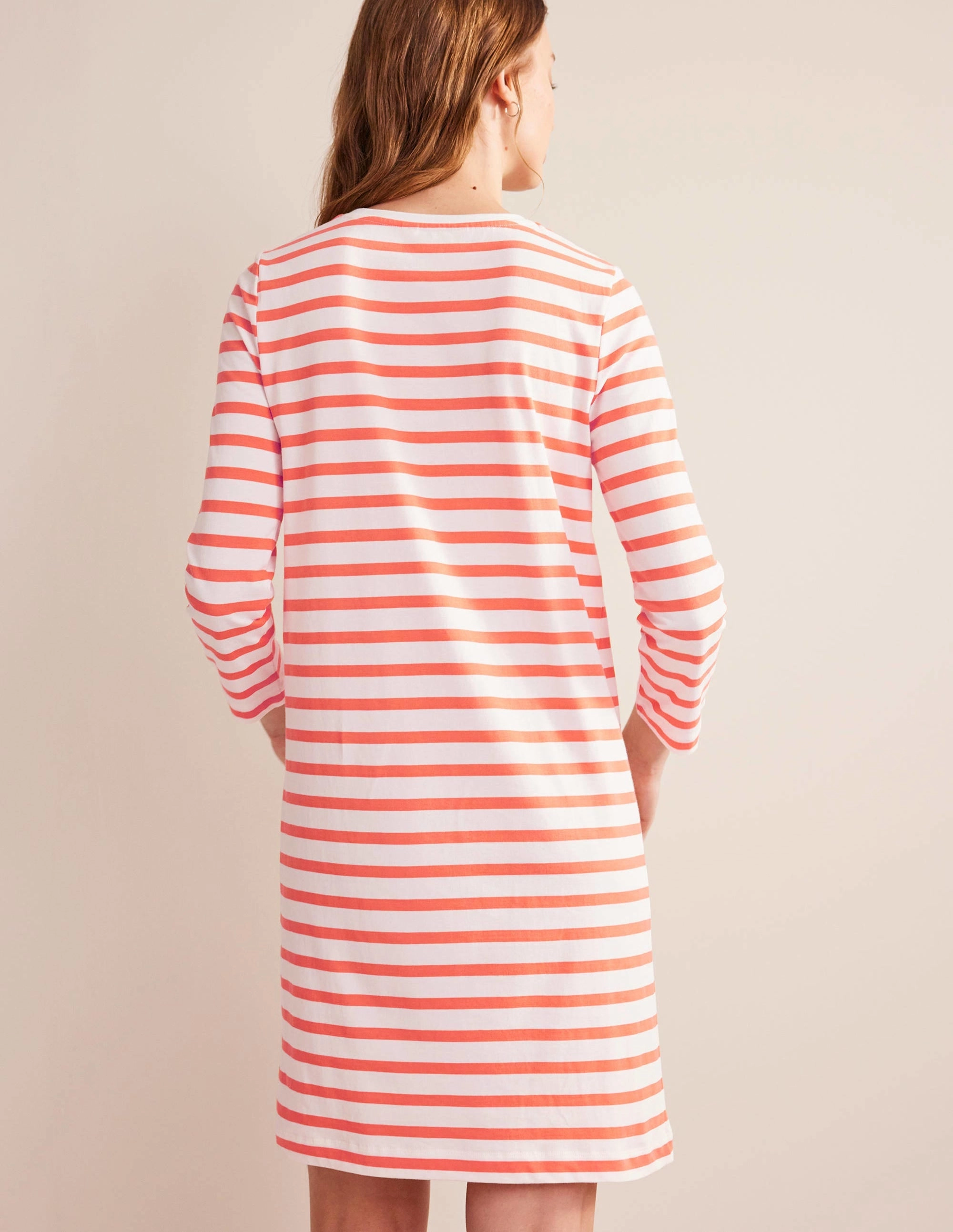 Jersey Mini T-Shirt Dress-Ivory and Persimmon Stripe