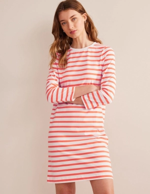Jersey Mini T-Shirt Dress-Ivory and Persimmon Stripe