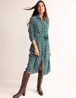 Kate Midi Shirt Dress-Amazon Green, Ribbon Wave