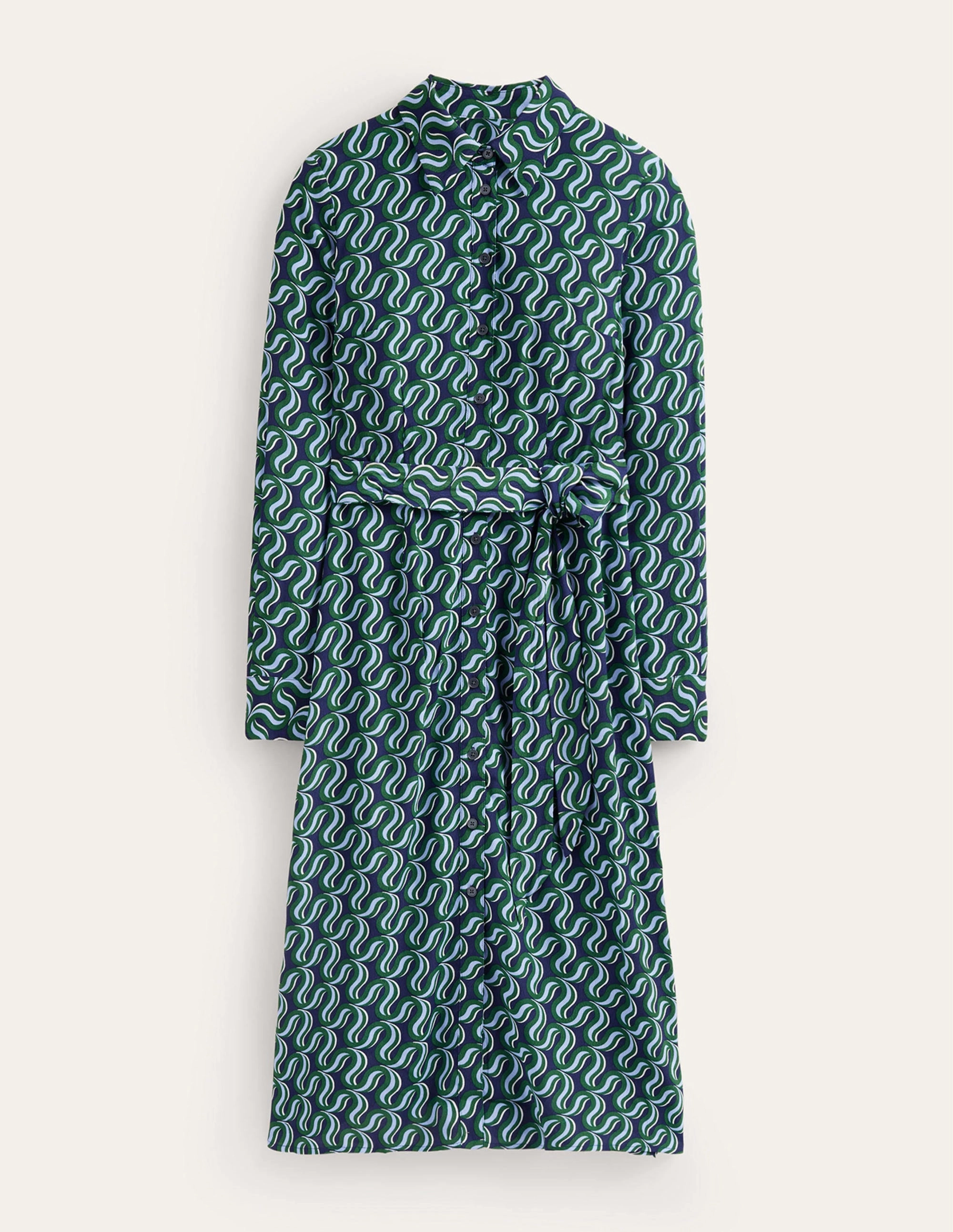 Kate Midi Shirt Dress-Amazon Green, Ribbon Wave
