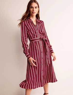 Kate Satin Shirt Dress-Hot Pepper, Chevron Geo