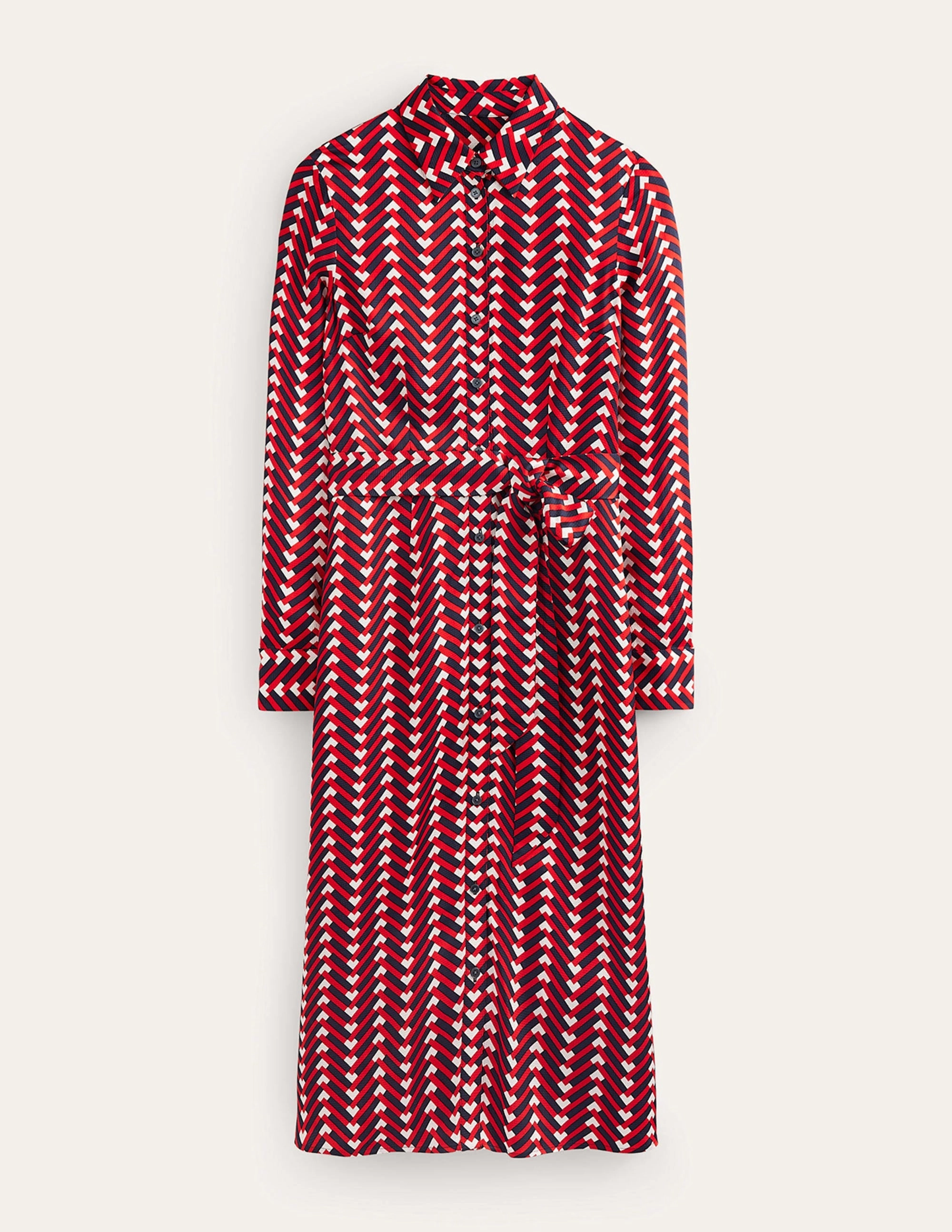 Kate Satin Shirt Dress-Hot Pepper, Chevron Geo