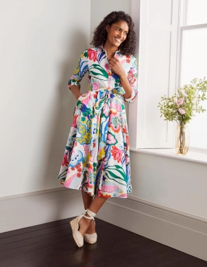Kitty Midi Shirt Dress-Ivory, Exotic Escape