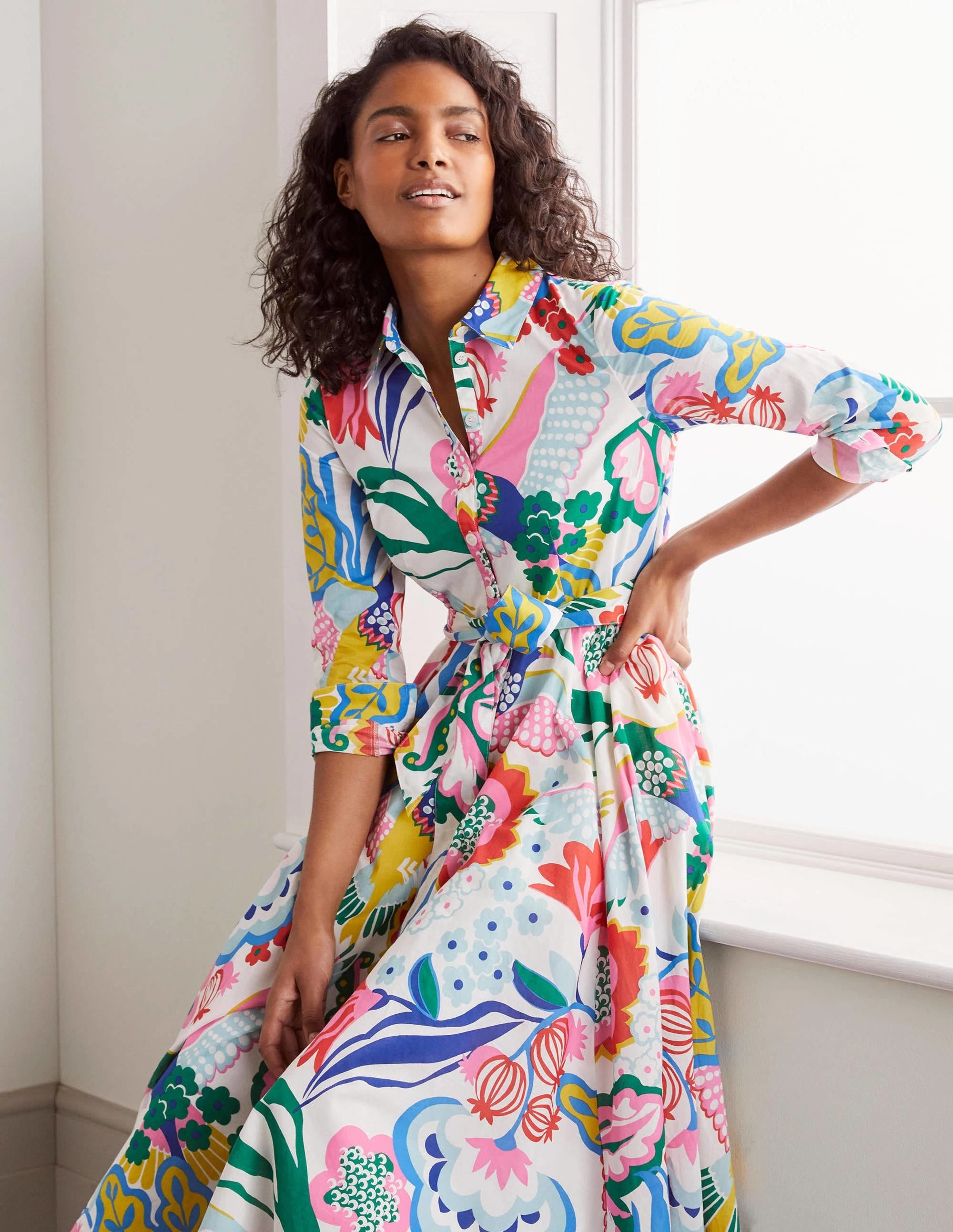 Kitty Midi Shirt Dress-Ivory, Exotic Escape