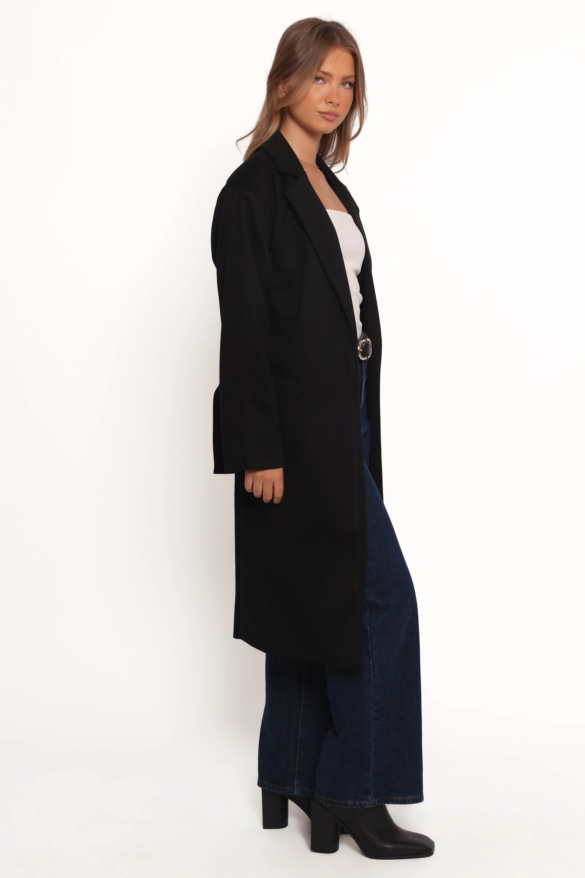 Kloss Tie Front Long Coat - Black