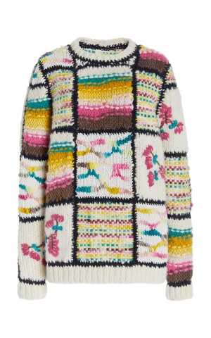 Lawrence Patchwork Knit Sweater in Ivory Multi Welfat Cashmere