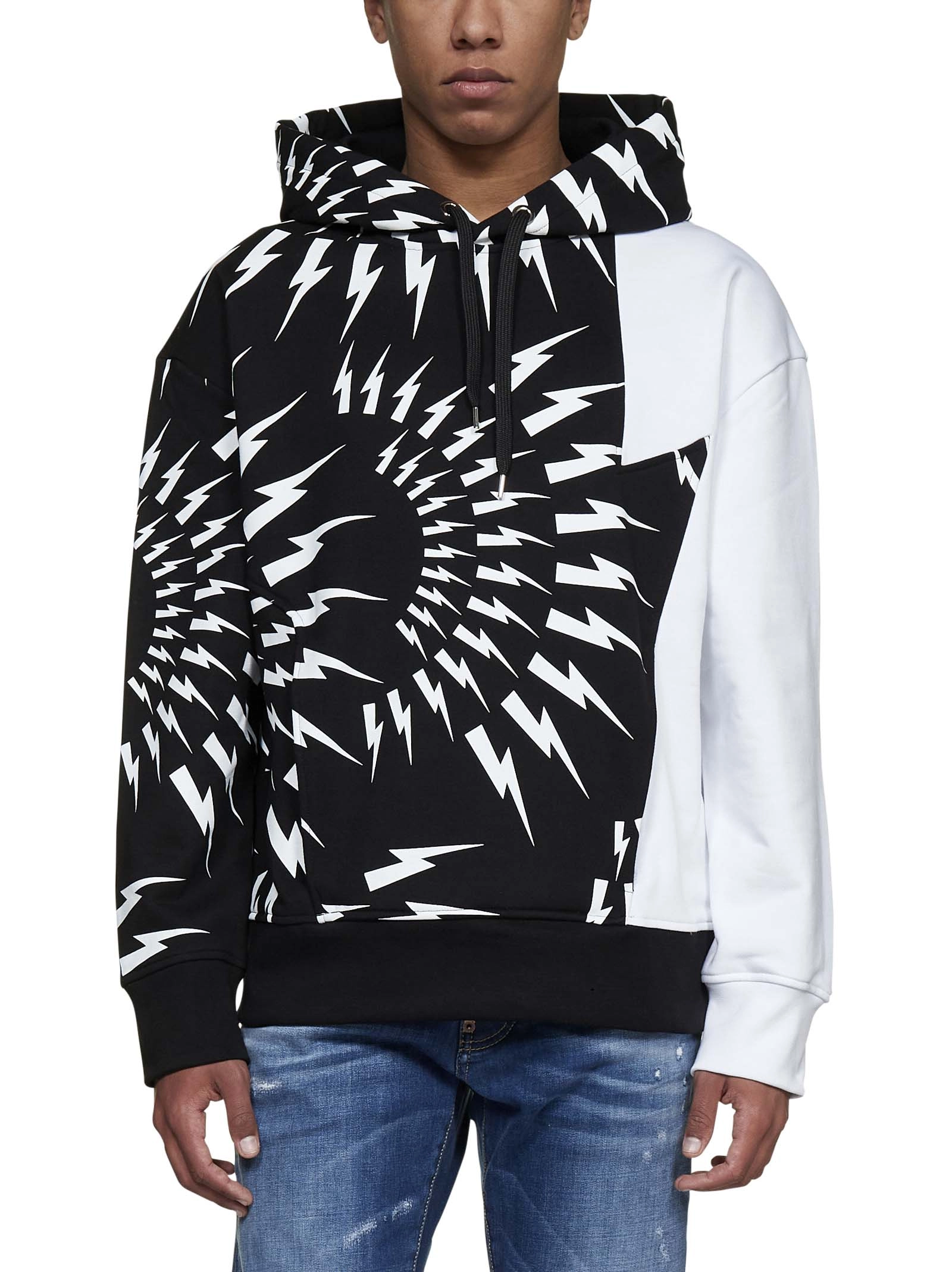 Neil Barrett Thunderbolt Print Drawstring Hoodie