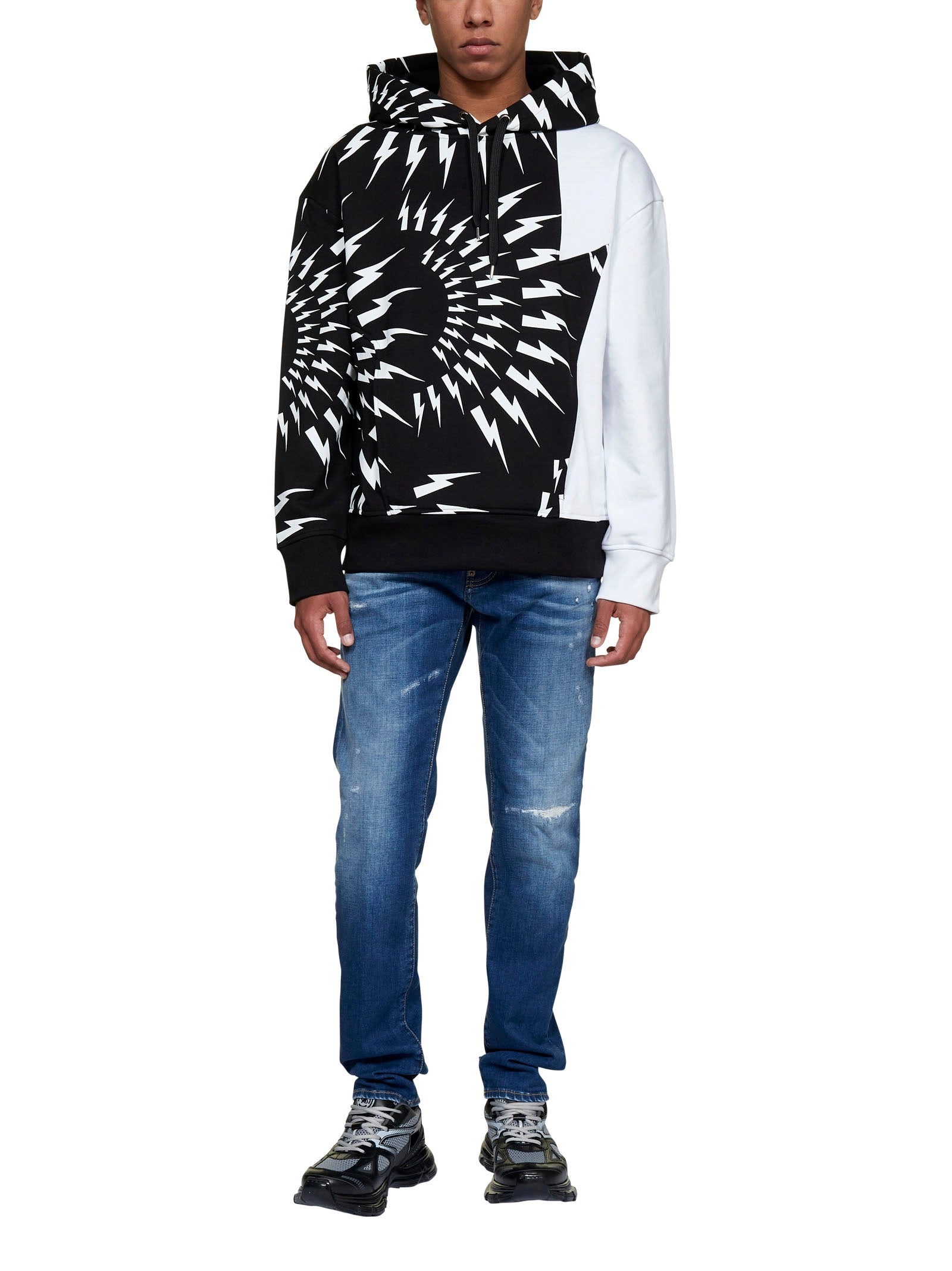 Neil Barrett Thunderbolt Print Drawstring Hoodie
