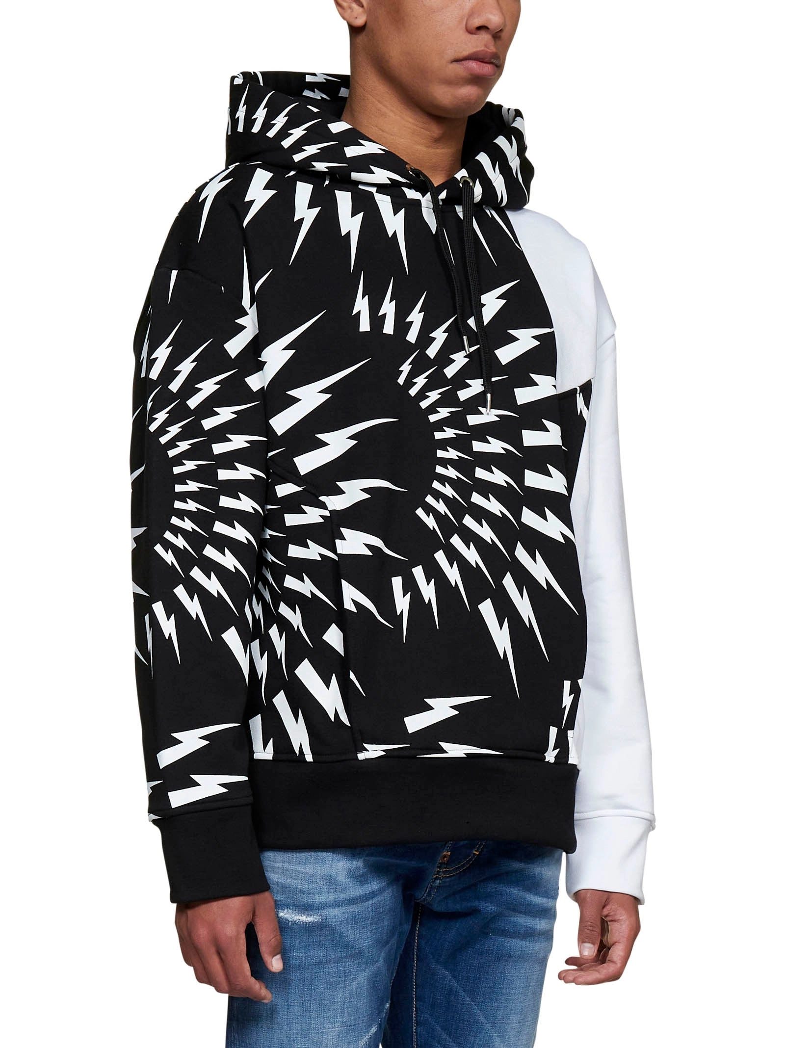 Neil Barrett Thunderbolt Print Drawstring Hoodie