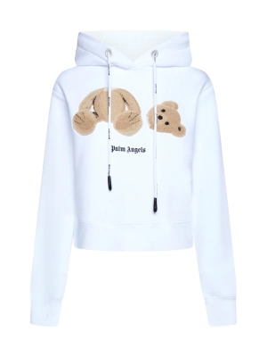 Palm Angels Logo Printed Drawstring Cropped Hoodie