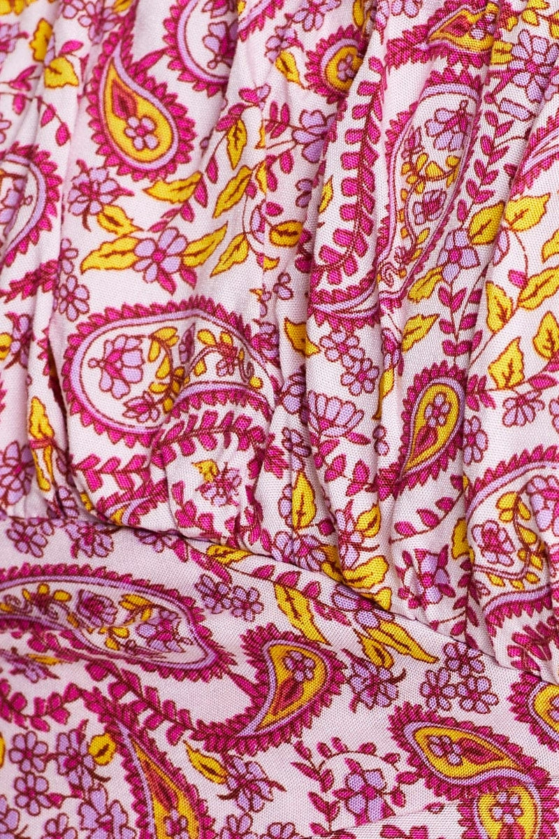Print Puff Sleeve Top Short Sleeve Crop