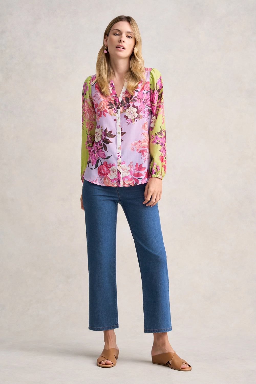 Printed Cotton Silk Shirt - Spliced Floral