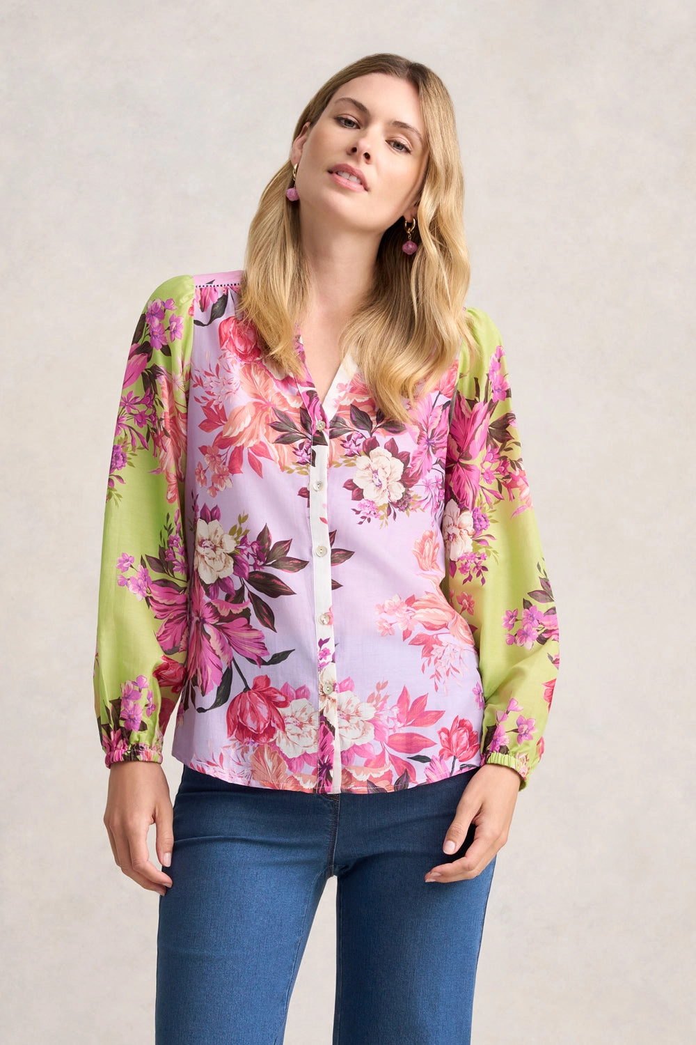 Printed Cotton Silk Shirt - Spliced Floral