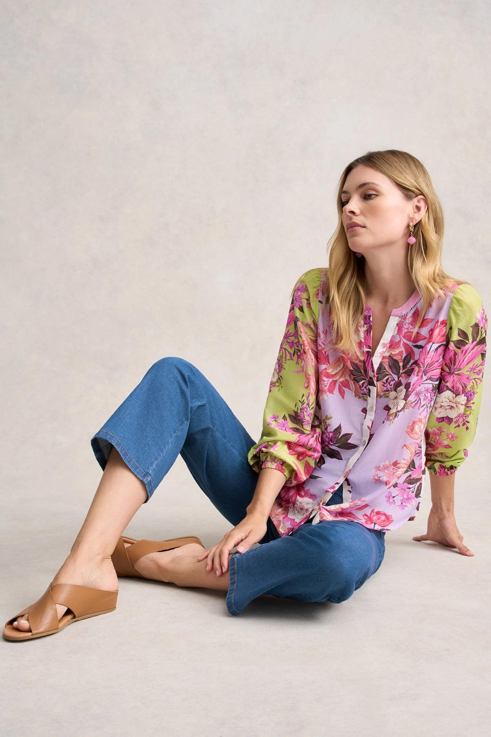 Printed Cotton Silk Shirt - Spliced Floral