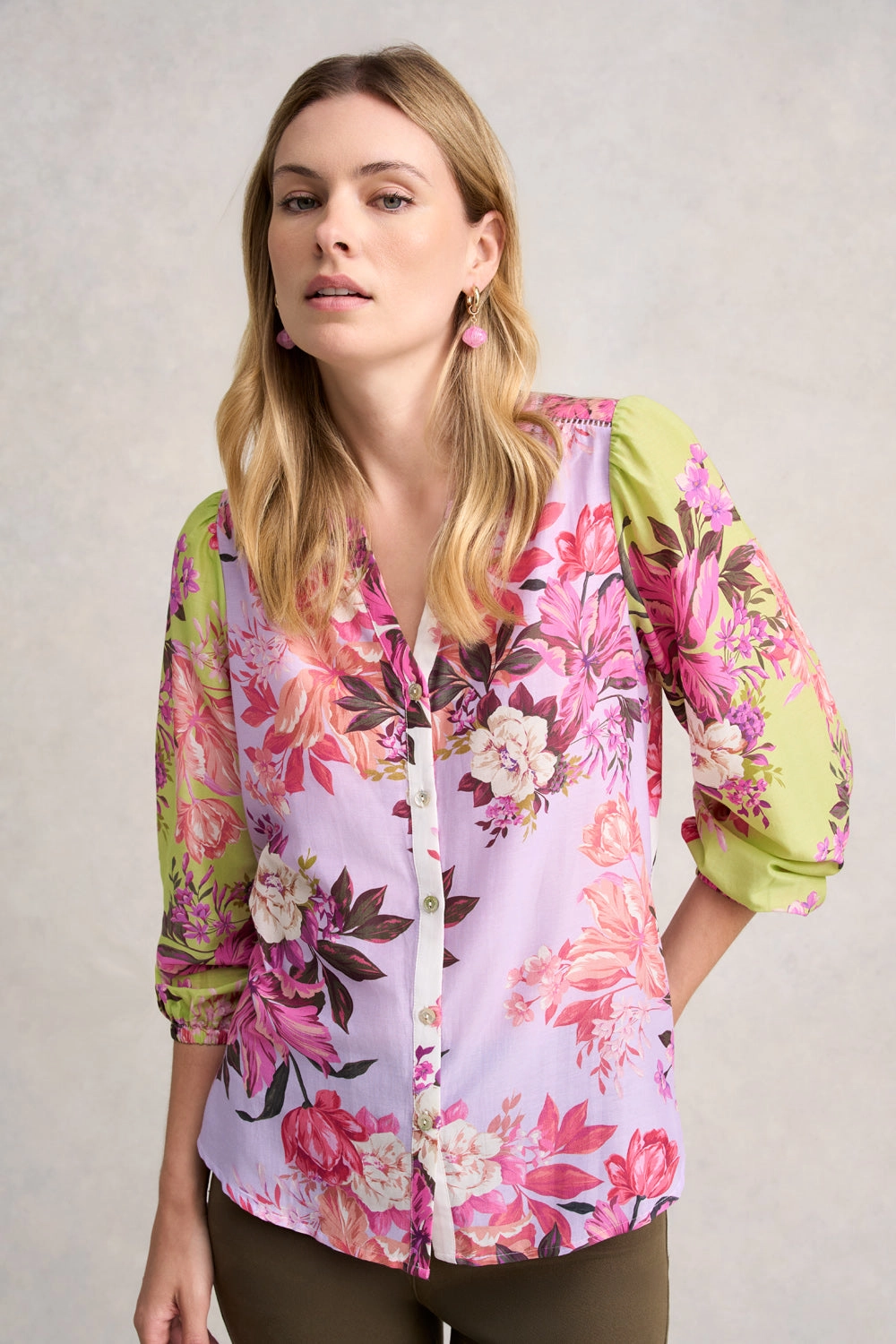 Printed Cotton Silk Shirt - Spliced Floral