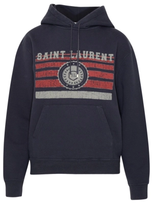 Saint Laurent Logo Print Drawstring Hoodie