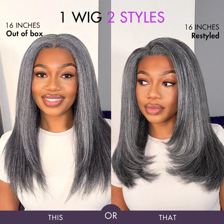 Salt and Pepper Straight Glueless Minimalist HD Lace T Part Grey Wig Pre-Cut Lace