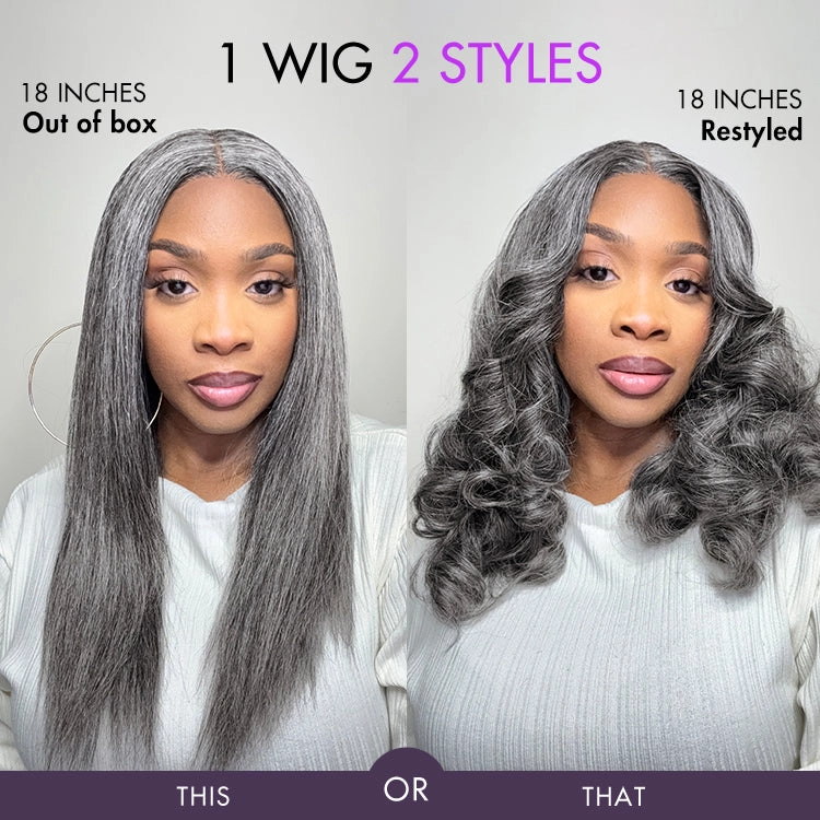 Salt and Pepper Straight Glueless Minimalist HD Lace T Part Grey Wig Pre-Cut Lace