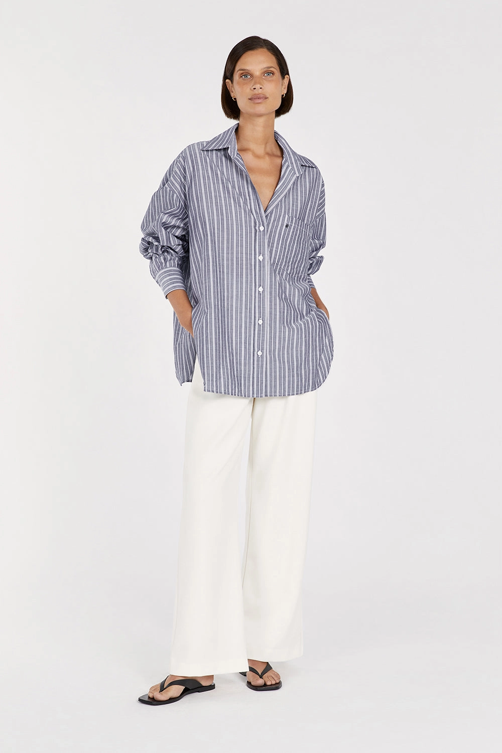 SHARNI BLUE COTTON STRIPE SHIRT