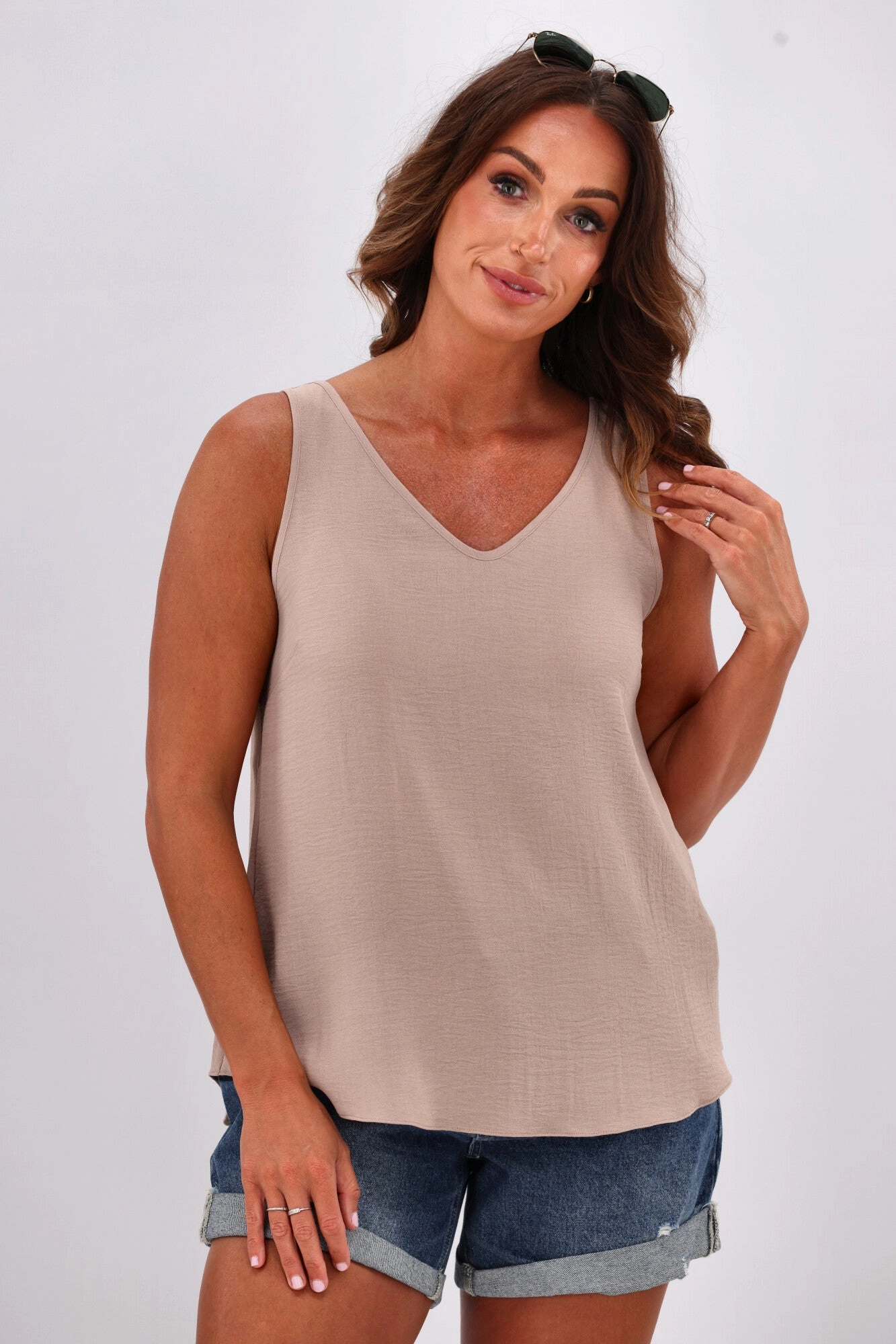 Shine On Label Amelia V Neck Cami  Natural