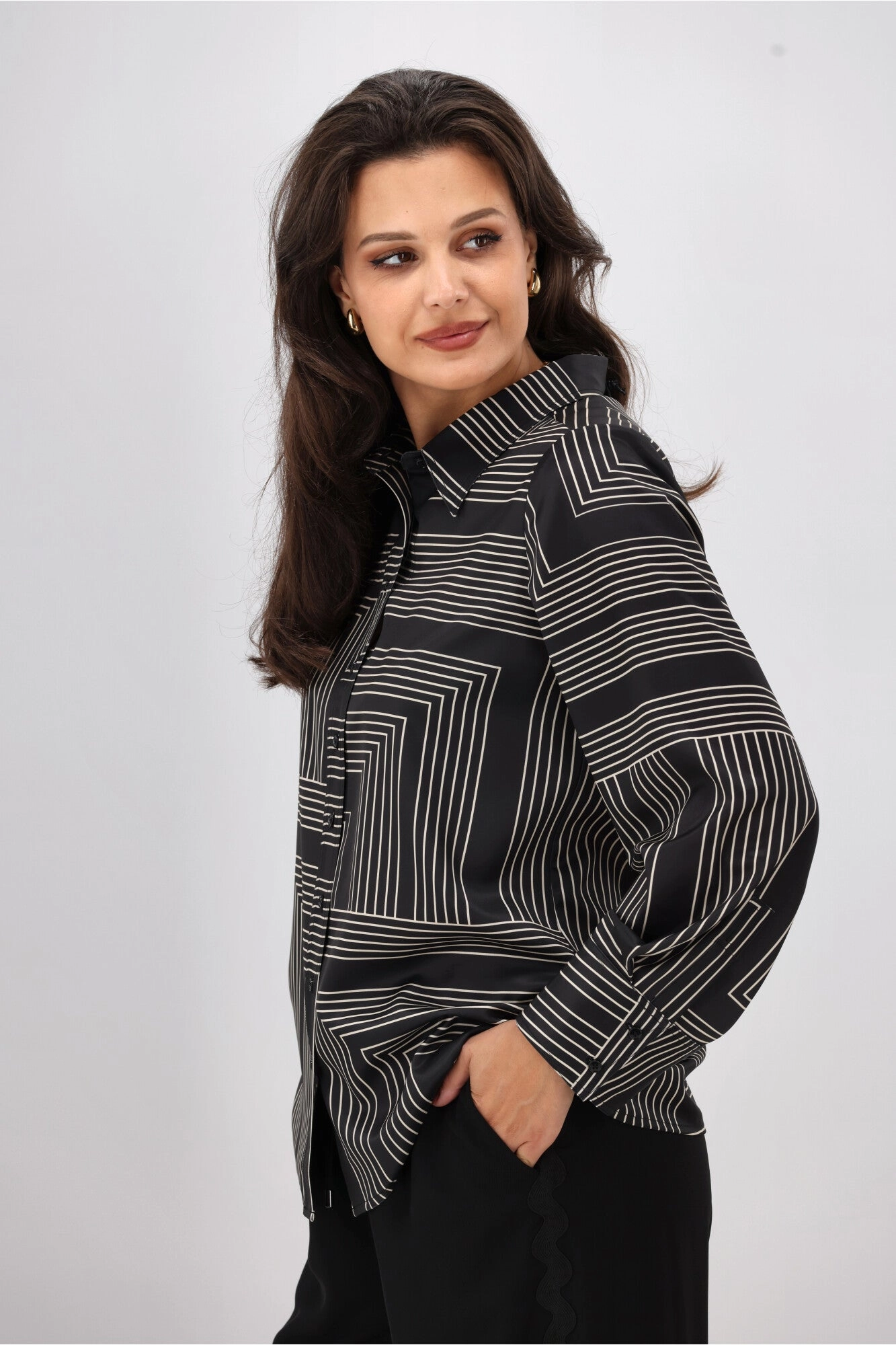 Shine On Label Bellingham Geo Print Shirt Black Natural
