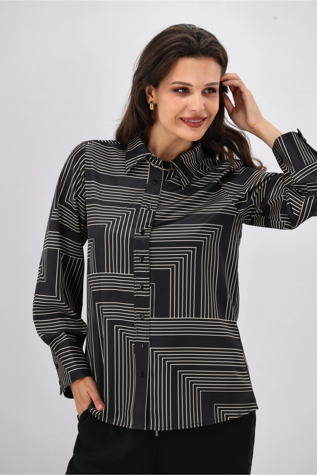 Shine On Label Bellingham Geo Print Shirt Black Natural