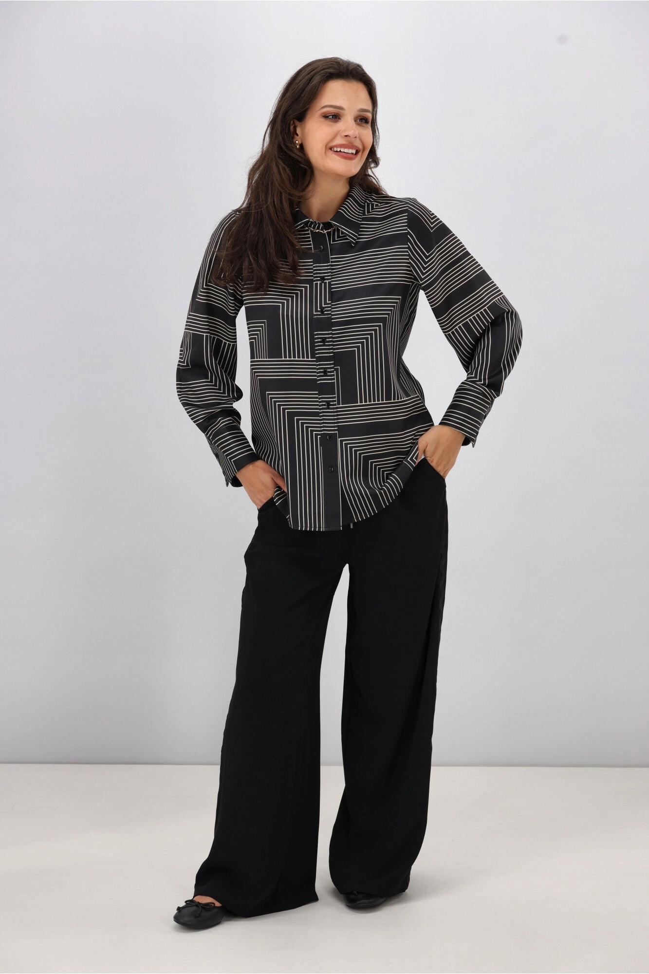 Shine On Label Bellingham Geo Print Shirt Black Natural