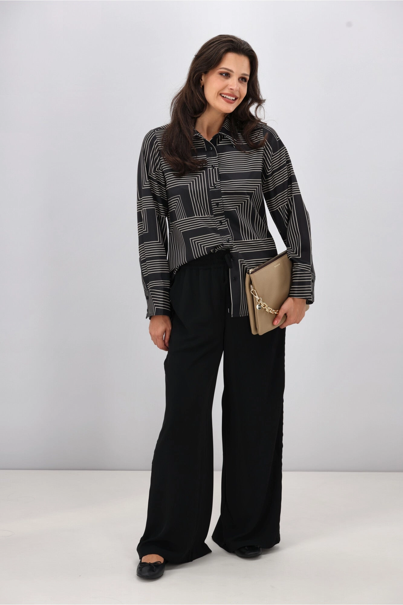Shine On Label Bellingham Geo Print Shirt Black Natural