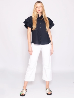 Shirt with Blue Pleated Sleeves