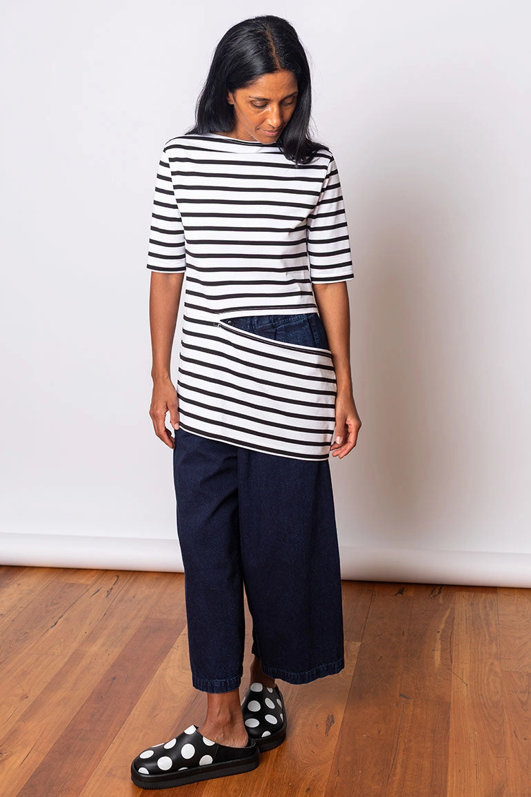 Striped Cut & Sewn Panel T-Shirt