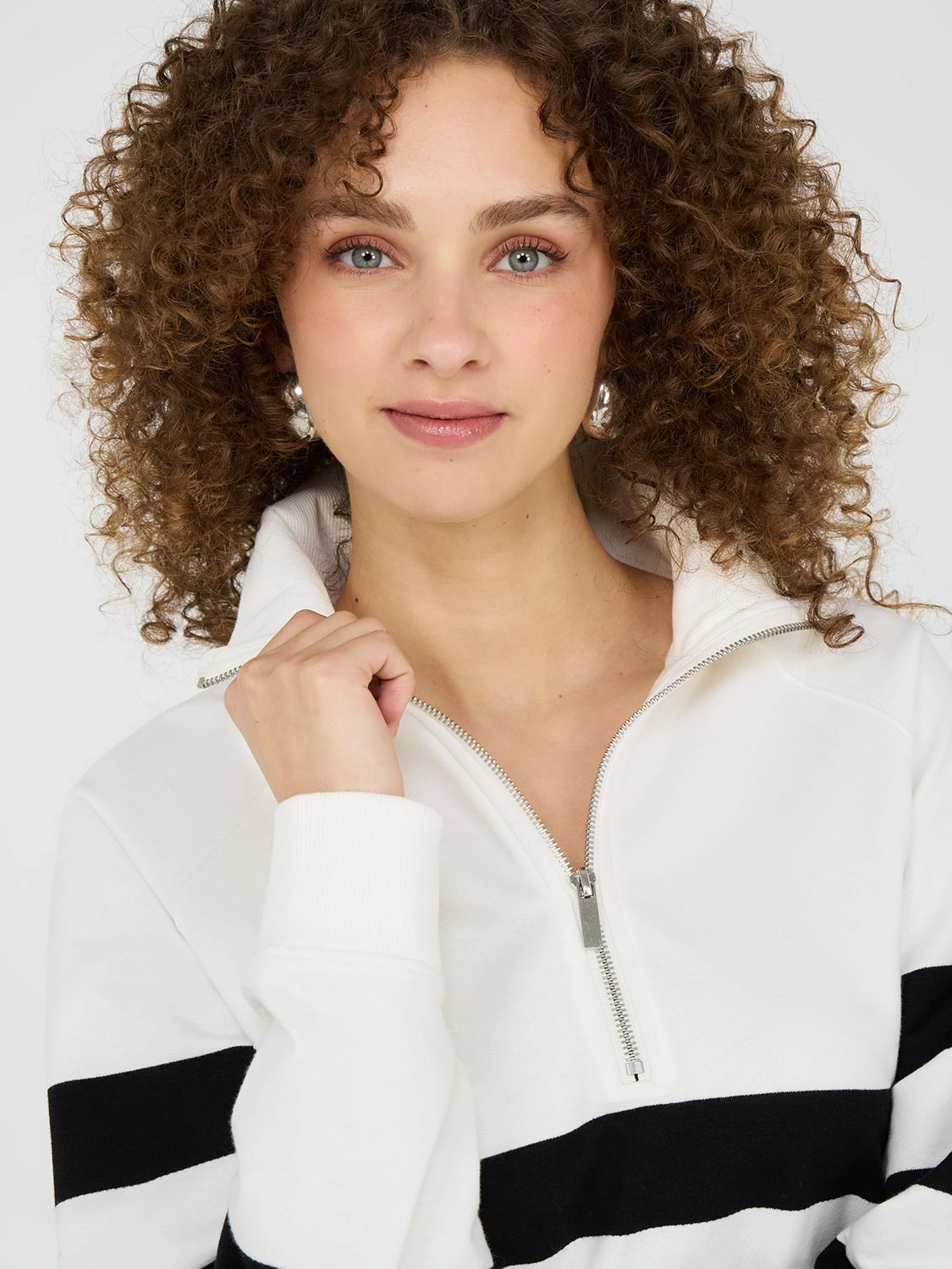 Striped Half-Zip Fleece Sweatshirt