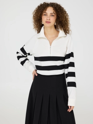 Striped Half-Zip Fleece Sweatshirt