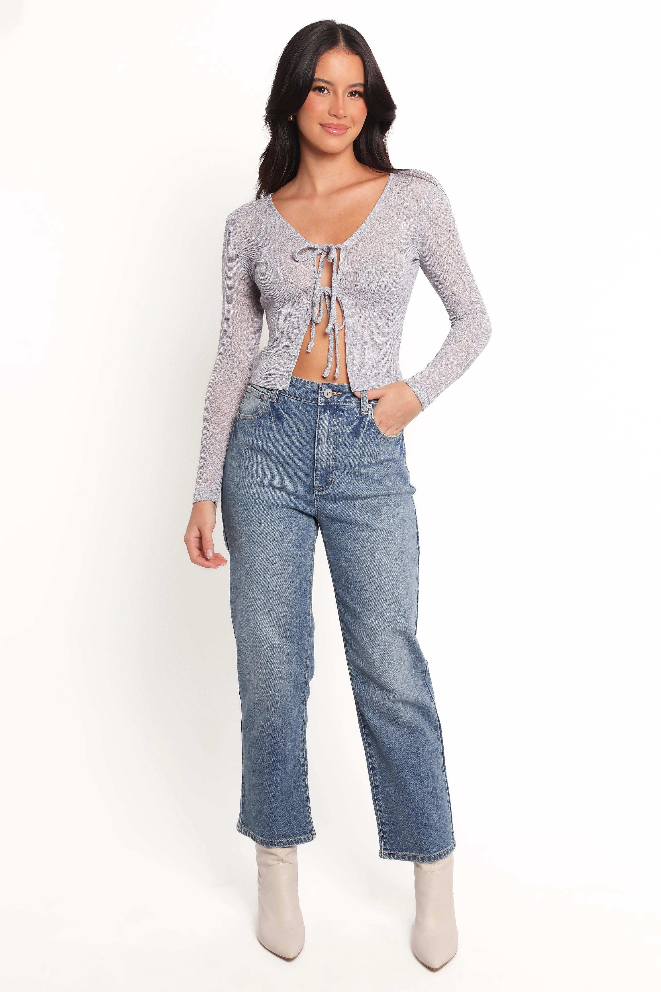 Tamsie Cardigan Top - Light Grey