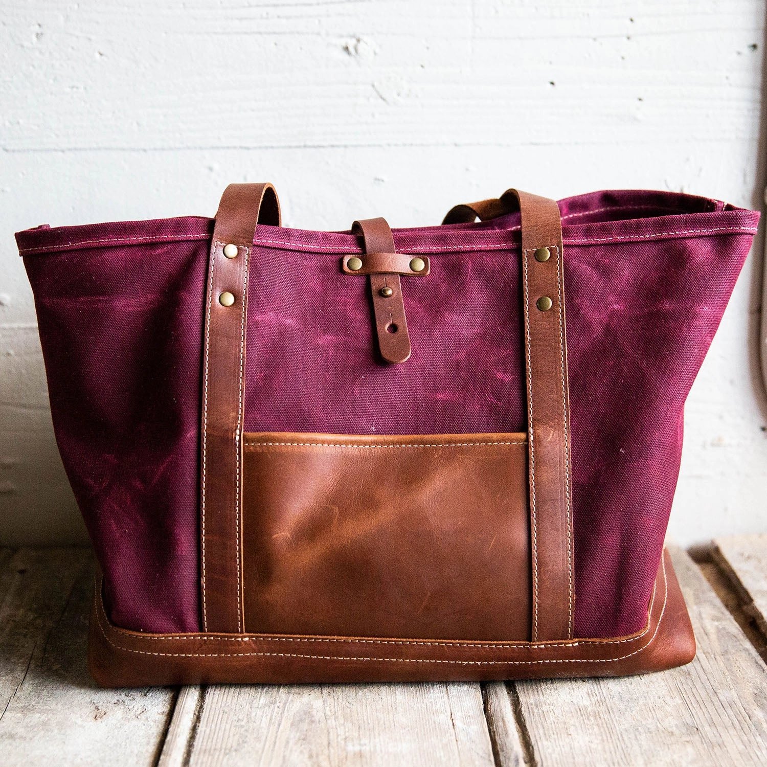 The Market Tote - Fine Leather & Waxed Canvas Bag Purse