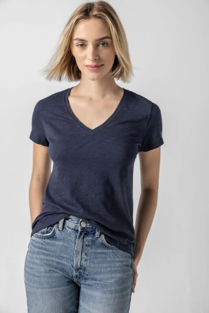 V-Neck Short Sleeve Back Seam Tee Navy